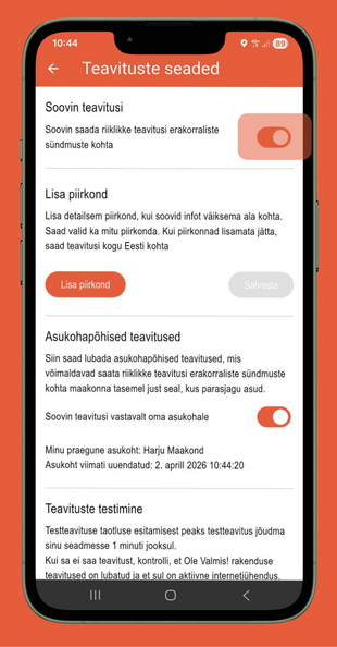 Ohuteavituste seadistamine ''Ole valmis!'' �pis